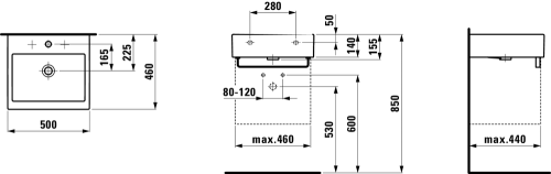 Umywalka ścienna LAUFEN LIVING CITY 500x460 z otworem na baterie biały H8174310001041