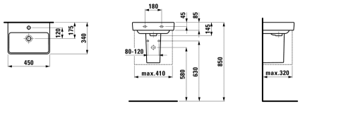 Umywalka ścienna LAUFEN PRO S 450x340 biały H8159610001041