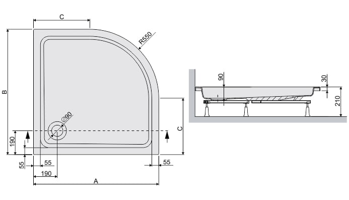 Brodzik półokrągły SANPLAST FREE 90x90x9cm, akrylowy, biały 615040023101000