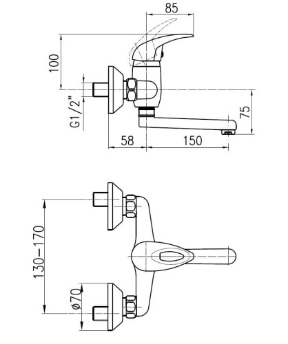 Bateria umywalkowa KFA JASPIS ścienna chrom L150 540-810-00