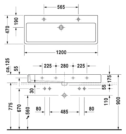 Umywalka DURAVIT VERO 120x47cm dwuotworowa, szlifowana, biała 0454120026