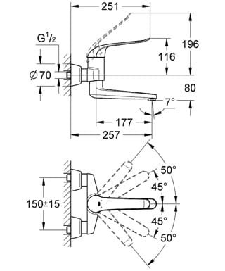 Bateria umywalkowo-kuchenna GROHE EUROECO SPECIAL ścienna, chrom 32773000
