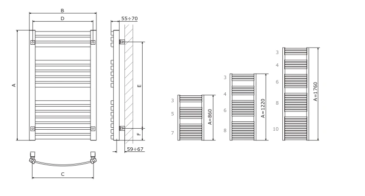 Grzejnik TERMA DEXTER L=60cm, H=122cm, 676W, przyłącze SX, biały G-DEX-12-6-BI-SX-00