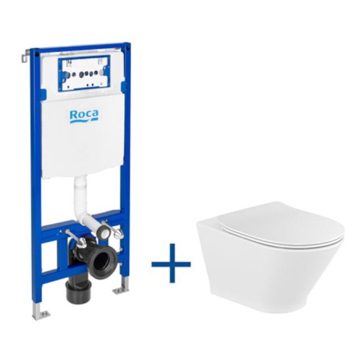 Zestaw: ROCA Stelaż DUPLO ONE 3/6L + Miska wisząca GAP ROUND Rimless biały + Deska SLIM wolnoopadająca A893104470