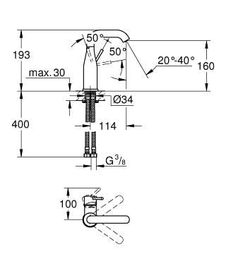 Bateria umywalkowa GROHE ESSENCE rozmiar M bez korka chrom 23463001