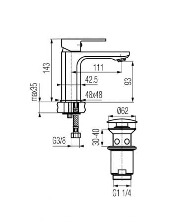 Bateria umywalkowa VALVEX LOFT GOLD z korkiem click-clack, złota 2455800
