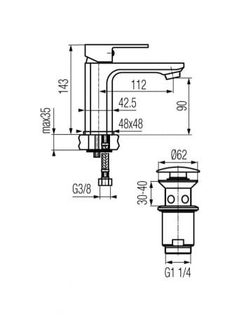 Bateria umywalkowa VALVEX LOFT z korkiem click-clack, chrom 2454910