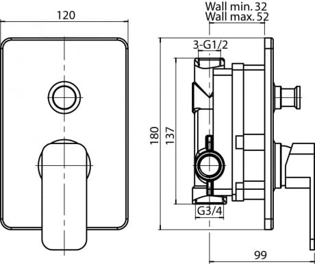 Bateria prysznicowa VALVEX LOFT podtynkowa, 2 funkcyjna, chrom 2454980