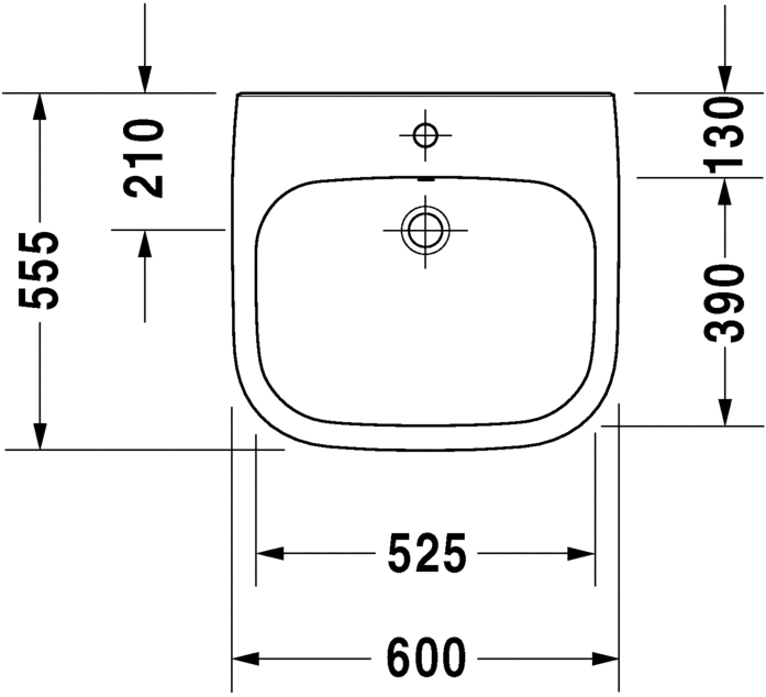 Umywalka DURAVIT D-Code 600x550 dla niepelnosprawnych, z otworem, biała 23126000002