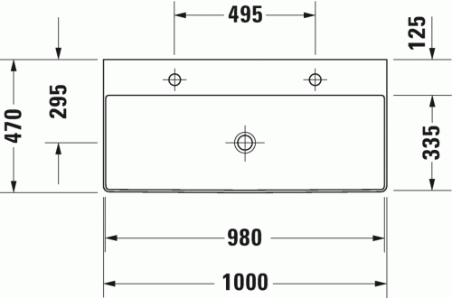 Umywalka nablatowa DURAVIT DURASQUARE 100x47cm, bez przelewu, 2 otwory, szlifowana, biała 2353100072