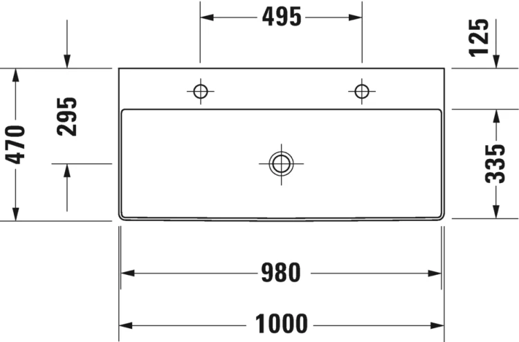 Umywalka nablatowa DURAVIT DURASQUARE 100x47cm, bez przelewu, 2 otwory, szlifowana, biała 2353100072