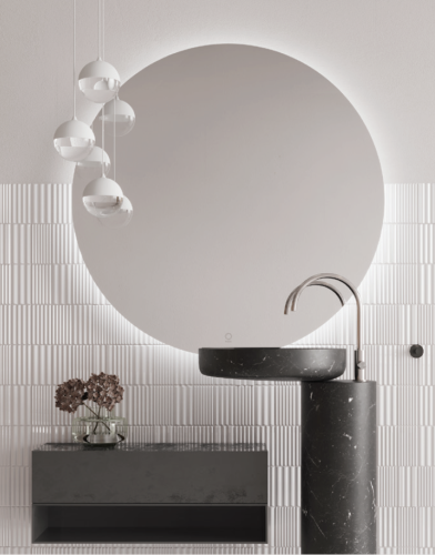 Lustro HOZZE TULUS 80cm, oświetlenie LED z włącznikiem i matą grzewczą, aluminium czarny mat 500-008