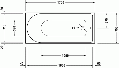 Wanna prostokątna DURAVIT D-NEO 170x75cm, biała 700479000000000