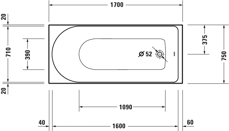 Wanna prostokątna DURAVIT D-NEO 170x75cm, biała 700479000000000