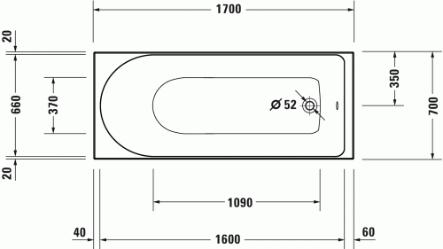 Wanna prostokątna DURAVIT D-NEO 170x70cm, biała 700478000000000