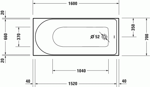 Wanna prostokątna DURAVIT D-NEO 160x70cm, biała 700472000000000