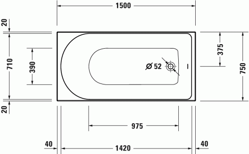 Wanna prostokątna DURAVIT D-NEO 150x75cm, biała 700471000000000