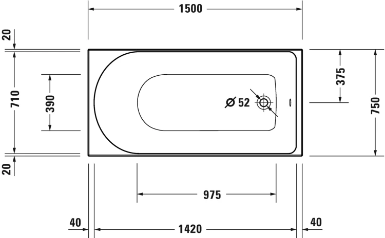 Wanna prostokątna DURAVIT D-NEO 150x75cm, biała 700471000000000