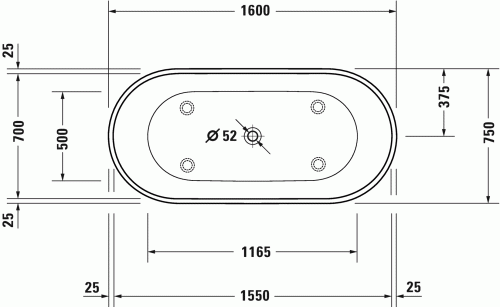 Wanna wolnostojąca DURAVIT D-NEO 160x75cm, biała, bez przelewu, Durasolid 700486000000000