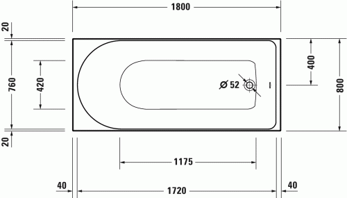 Wanna prostokątna DURAVIT D-NEO 180x80cm, biała 700475000000000