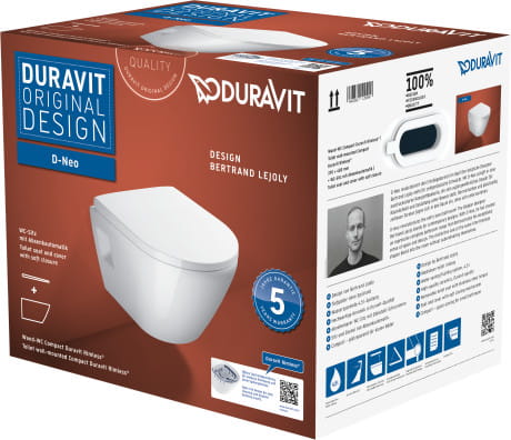 Miska wisząca DURAVIT D-NEO Compact 48x36cm Rimless + deska wolnoopadająca, biały 45870900A1