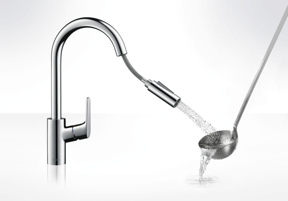 Bateria kuchenna HANSGROHE FOCUS z wyciąganą wylewką, stalowa 31815800