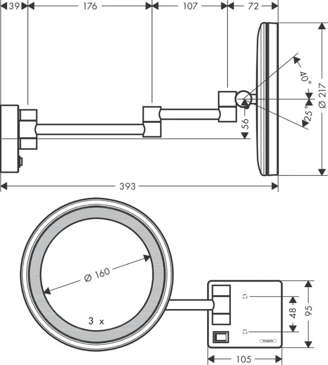 Lusterko kosmetyczne HANSGROHE ADDSTORIS LED, chrom 41790000