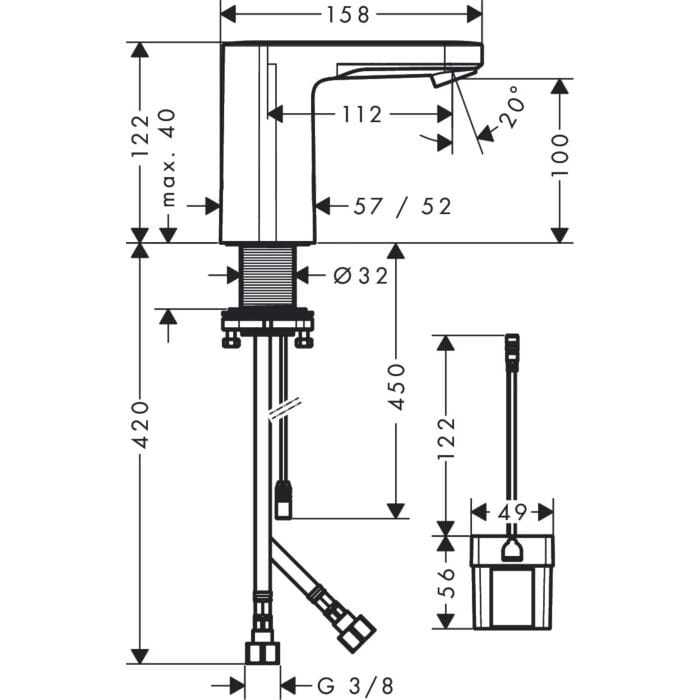Bateria umywalkowa HANSGROHE VERNIS BLEND 100 bezdotykowa, 6V, chrom 71502000