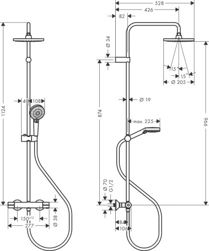 Komplet prysznicowy HANSGROHE VERNIS BLEND 200 z termostatem, czarny mat 26276670
