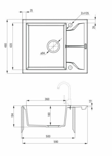 Zlewozmywak DEANTE ANDANTE 59x49cm, antracytowy ZQN T11A