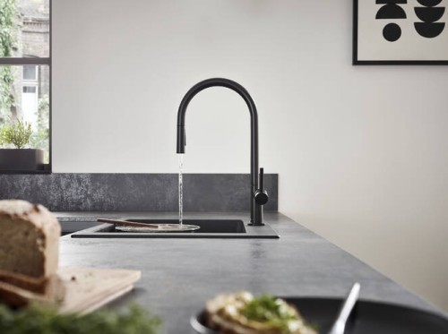 Bateria kuchenna HANSGROHE TALIS M54 z wyciąganą wylewką, czarny mat 72801670