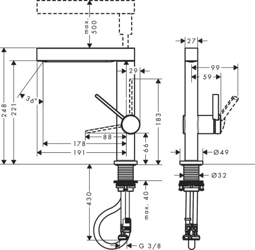 Bateria umywalkowa HANSGROHE FINORIS 230 z wyciąganą wylewką, korek push-open, chrom 76063000