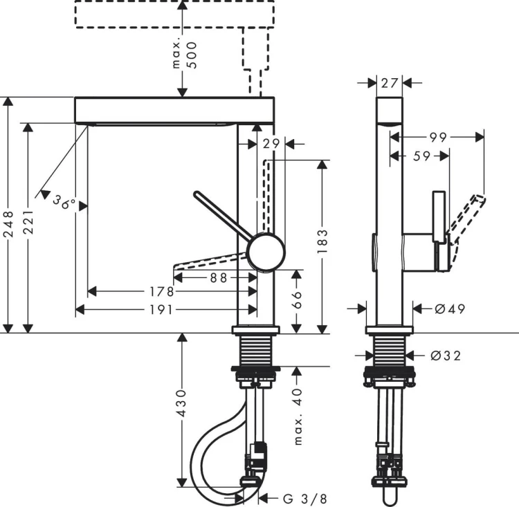 Bateria umywalkowa HANSGROHE FINORIS 230 z wyciąganą wylewką, korek push-open, chrom 76063000