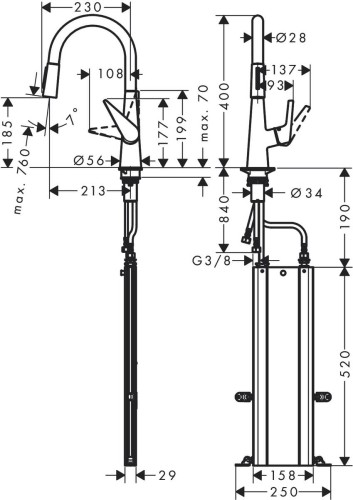 Bateria kuchenna HANSGROHE TALIS M51 200 z wyciąganą wylewką, SBox ,chrom 73851000