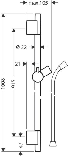 Drążek prysznicowy HANSGROHE UNICA S PURO 90cm z wężem 160cm, czarny mat 28631670
