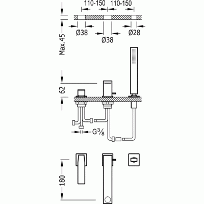 Bateria wannowa SLIM- TRES, 3-otworowa, chrom 20216101