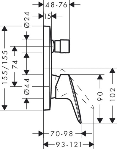 Bateria wannowa HANSGROHE LOGIS el. zewnętrzny, chrom 71405000