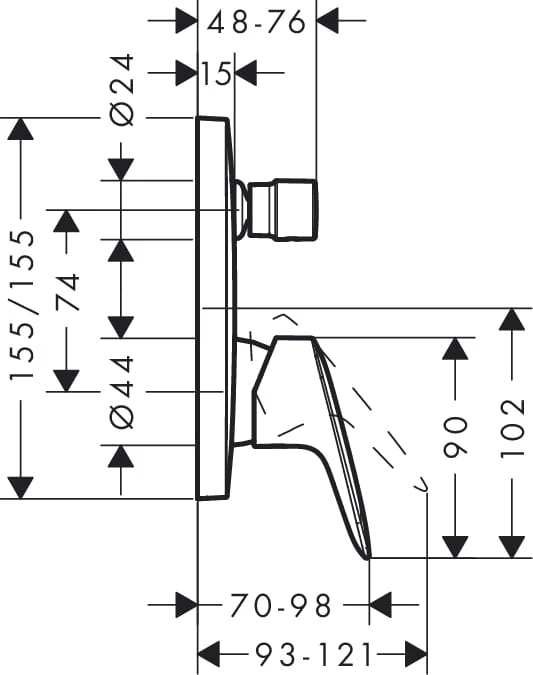 Bateria wannowa HANSGROHE LOGIS el. zewnętrzny, chrom 71405000