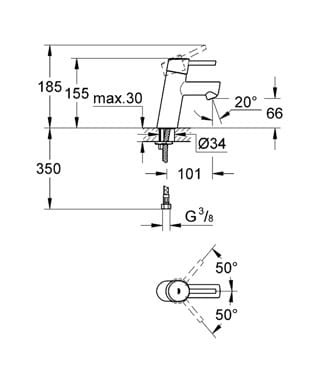 Bateria umywalkowa GROHE CONCETTO bez korka, chrom 3224010E