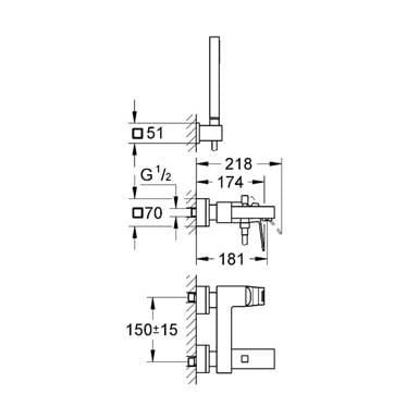 Bateria wannowa GROHE EUROCUBE z zestawem prysznicowym chrom 23141000