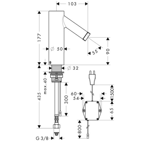 Bateria umywalkowa AXOR STARCK elektroniczna, z mieszaczem, 230V, chrom 10140000
