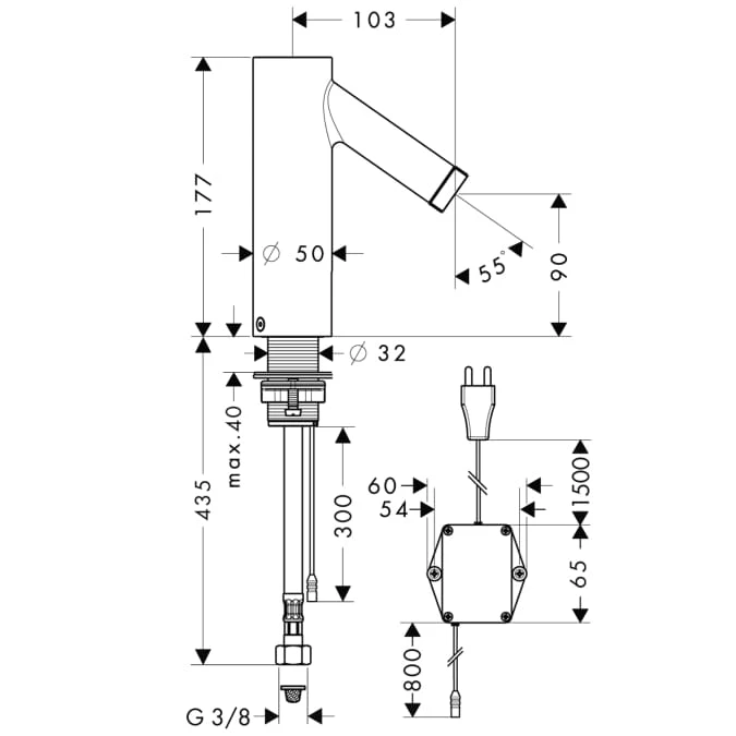 Bateria umywalkowa AXOR STARCK elektroniczna, z mieszaczem, 230V, chrom 10140000