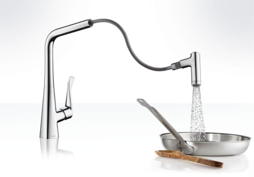 Bateria kuchenna HANSGROHE METRIS z wyciąganą wylewką, stal szlachetna 14820800