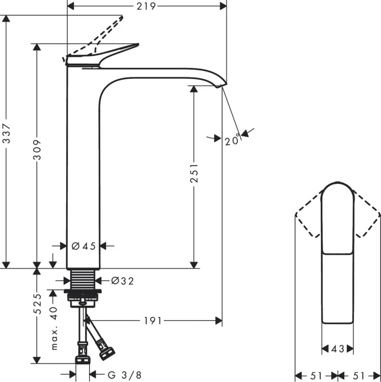 Bateria umywalkowa HANSGROHE VIVENIS 250 bez korka, chrom 75042000