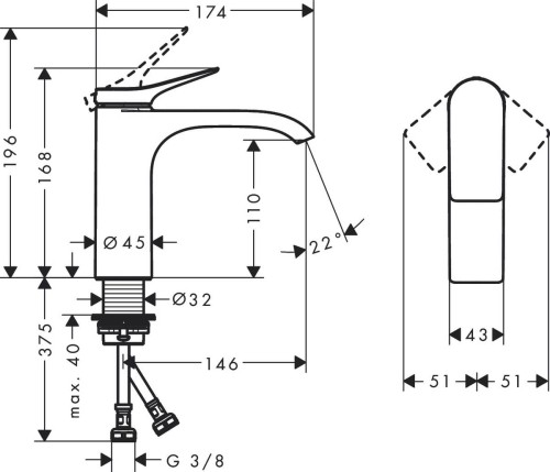 Bateria umywalkowa HANSGROHE VIVENIS 110 bez korka, chrom 75022000