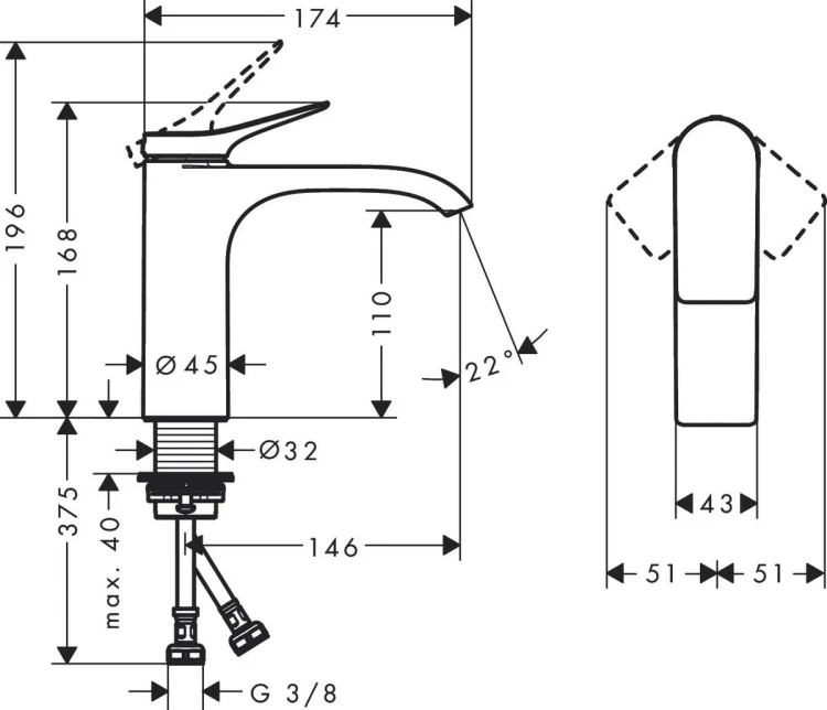 Bateria umywalkowa HANSGROHE VIVENIS 110 bez korka, chrom 75022000