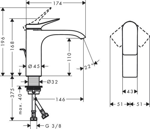 Bateria umywalkowa HANSGROHE VIVENIS 110 czarny mat 75020670
