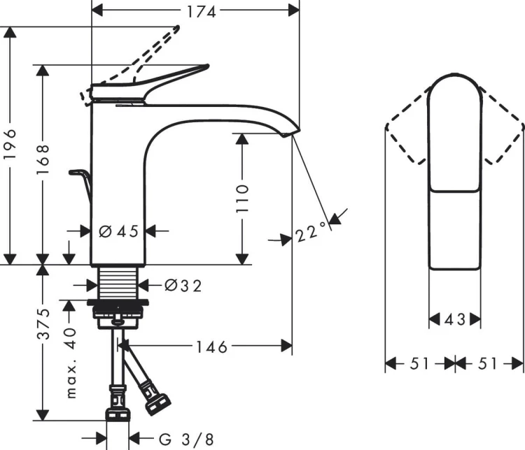 Bateria umywalkowa HANSGROHE VIVENIS 110 czarny mat 75020670