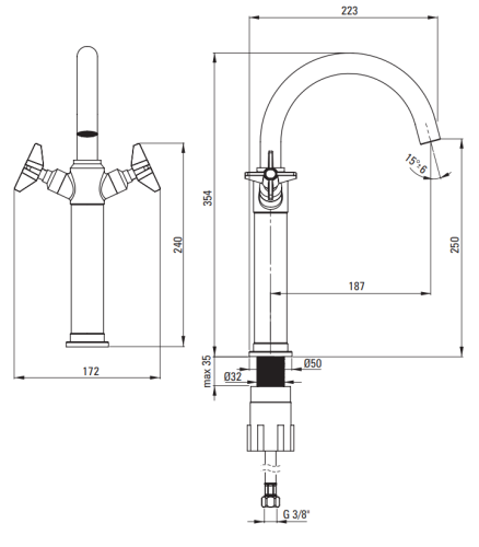 Bateria umywalkowa DEANTE TEMISTO wysoka, z korkiem click-clack, czarna BQT N25D
