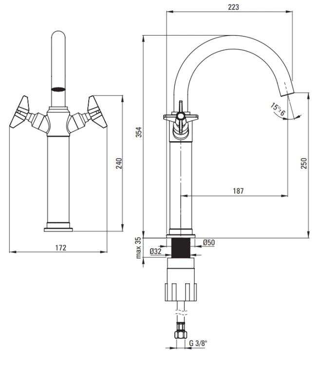 Bateria umywalkowa DEANTE TEMISTO wysoka, z korkiem click-clack, czarna BQT N25D